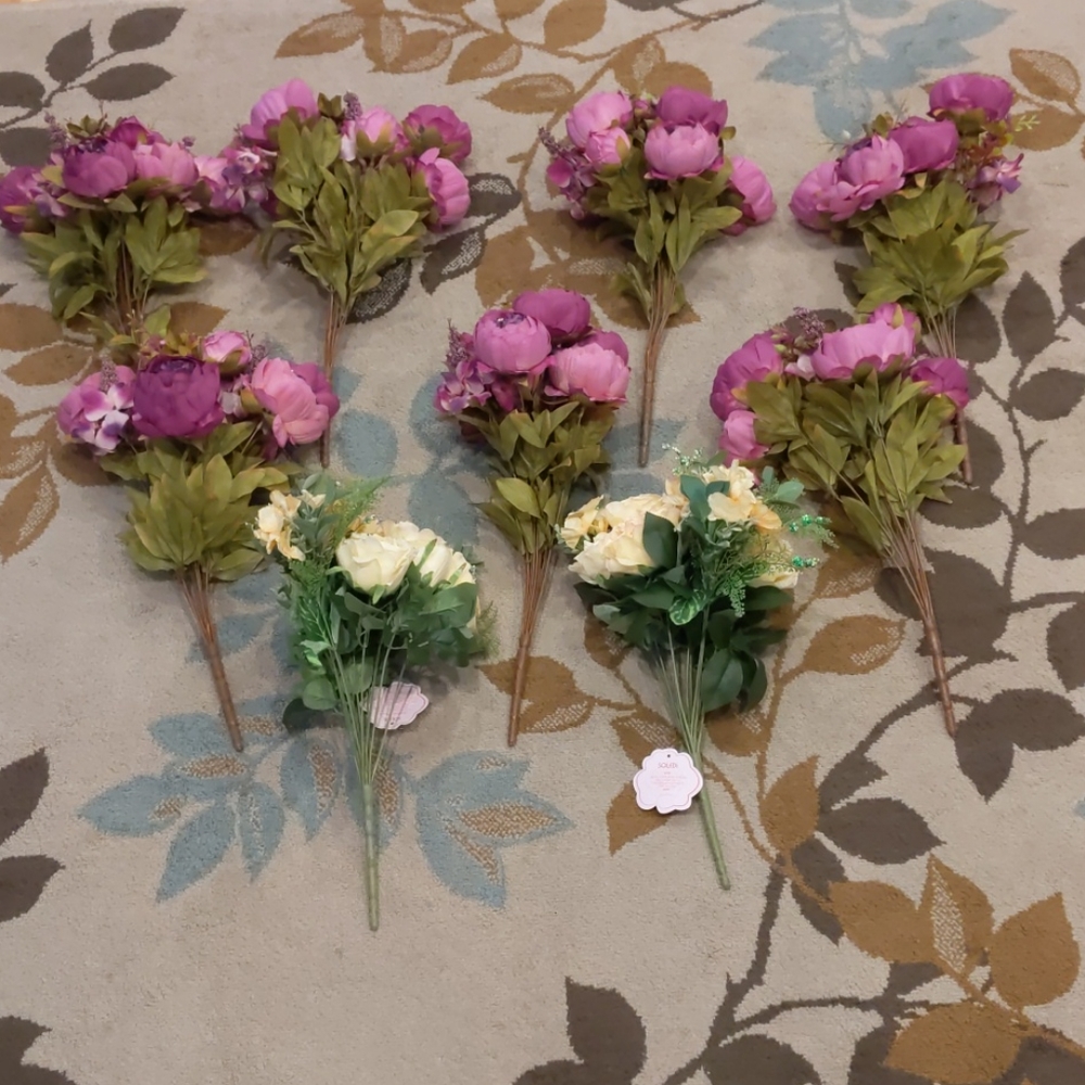 Set of nine faux floral bouquets